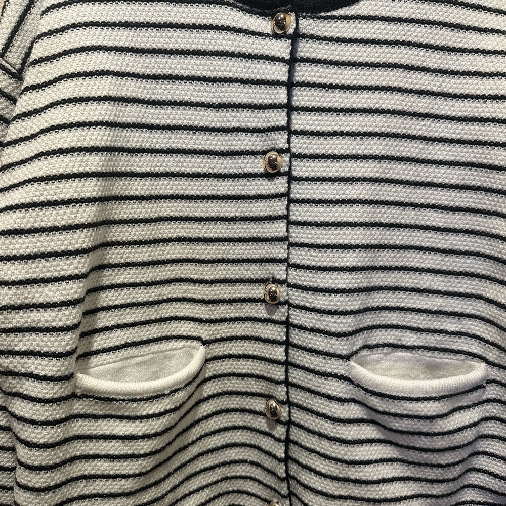 Etosell Black and White Striped Cardigan With Gold Buttons Size Medium - Picture 4 of 8